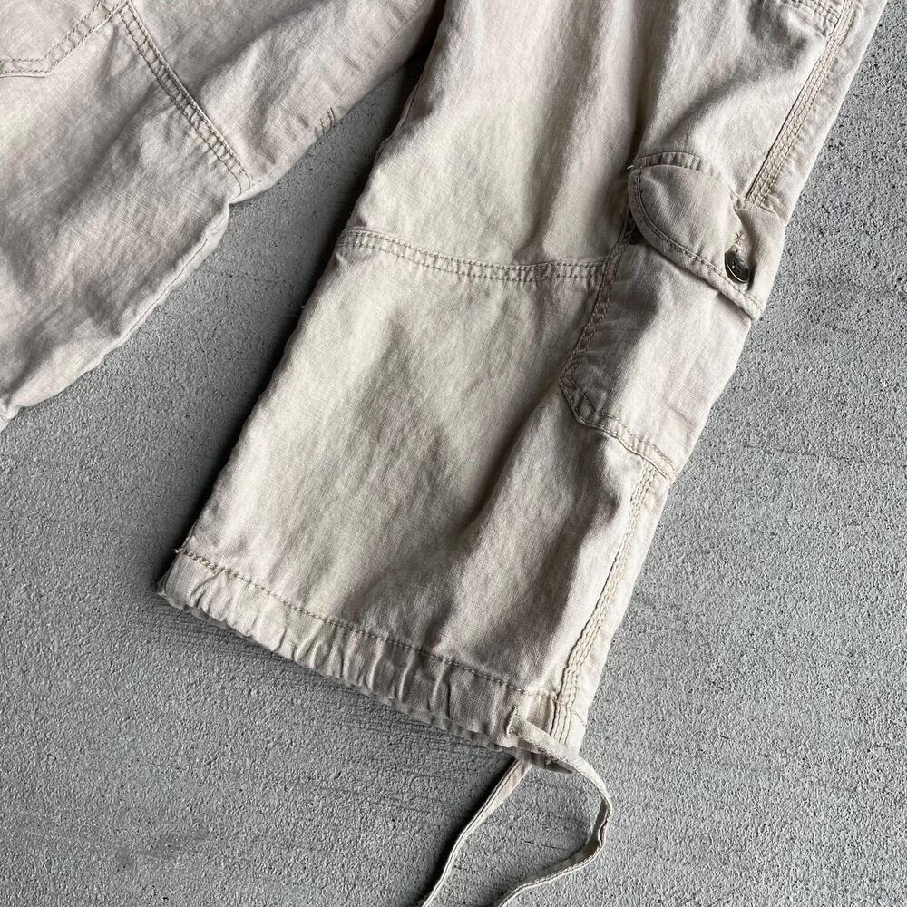 y2k vintage 2000's tan linen cotton midrise loose cargo cropped capri pants 6 - Picture 3 of 7